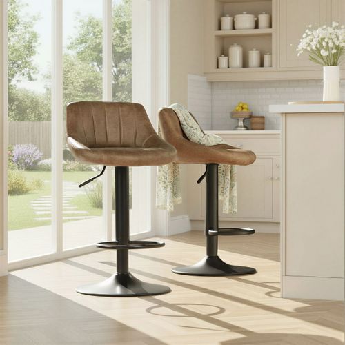Lot de 2 tabourets de bar pivotants H.83cm et up&down AFRA tissu marron vintage