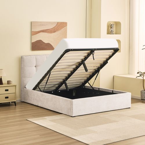 Lit coffre avec sommier relevable 140x190 cm CORALIE velours beige
