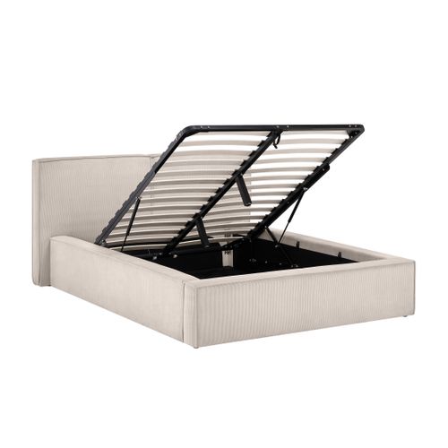 Lit coffre 160x200 cm velours côtelé beige EZRA