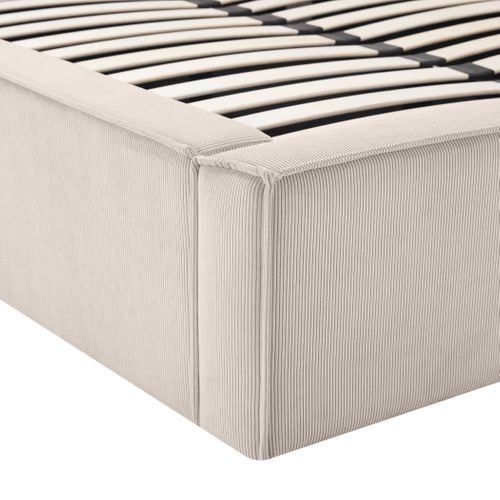 Lit coffre avec sommier relevable 140x190 cm EZRA velours côtelé beige