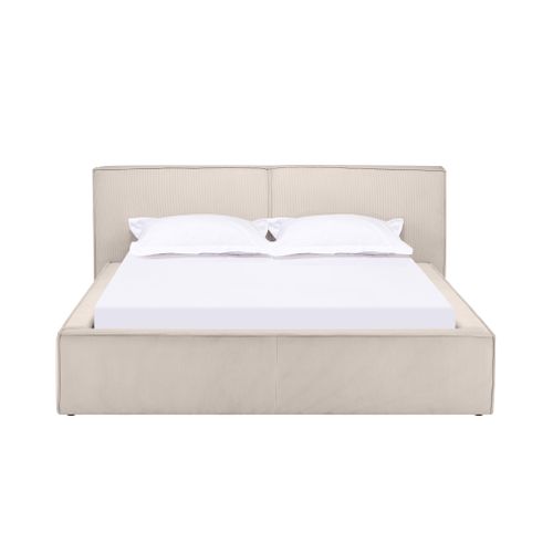 Lit coffre avec sommier relevable 140x190 cm EZRA velours côtelé beige
