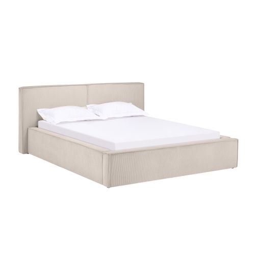 Lit coffre avec sommier relevable 140x190 cm EZRA velours côtelé beige