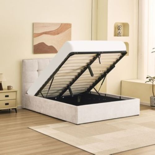 Lit coffre avec sommier relevable 160x200 cm CORALIE velours beige