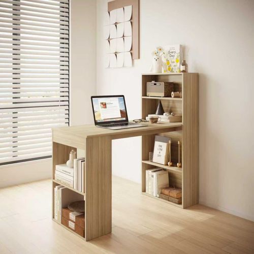 Bureau avec bibliothèque PALERME imitation chêne