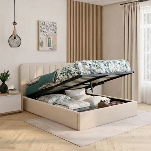 Lit coffre 160x200 cm velours beige ANNA