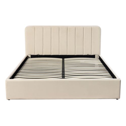 Lit coffre 160x200 cm velours beige ANNA