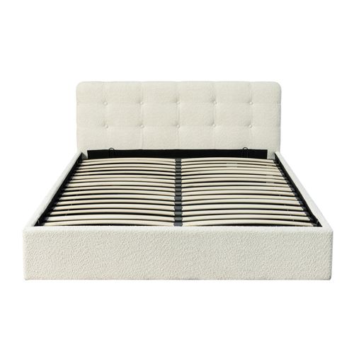 Lit coffre 160x200 cm tissu bouclette beige LYLA