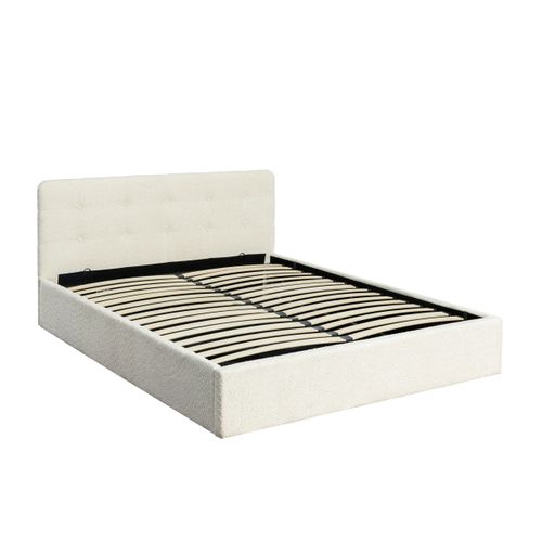 Lit coffre 160x200 cm tissu bouclette beige LYLA