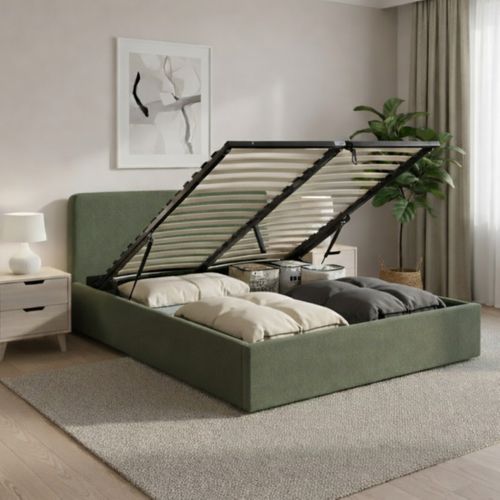 Lit coffre 140x190 cm velours côtelé vert LYLA