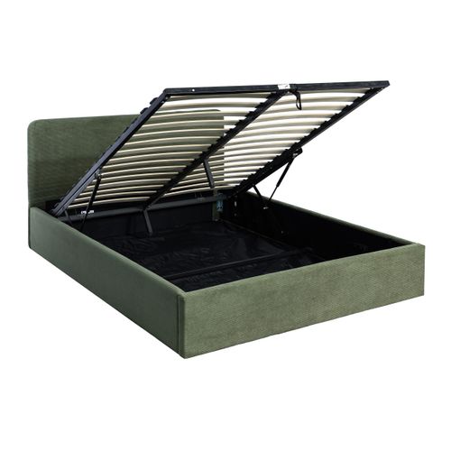 Lit coffre 140x190 cm velours côtelé vert LYLA