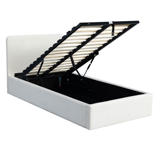 Lit coffre 90x190 cm velours côtelé blanc LYLA