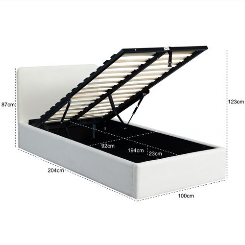 Lit coffre 90x190 cm velours côtelé blanc LYLA