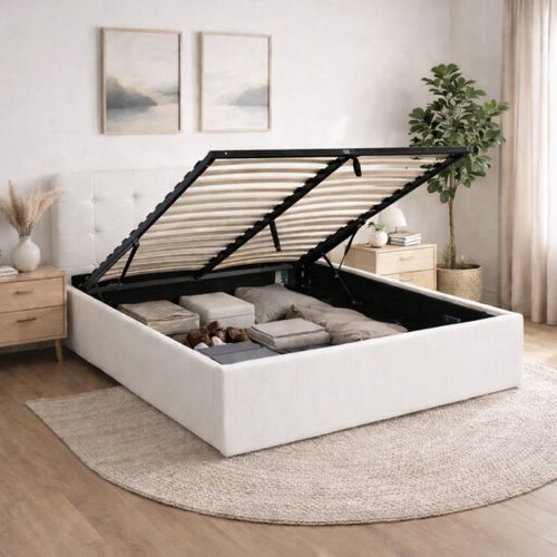 Lit coffre 160x200 cm velours côtelé blanc LYLA