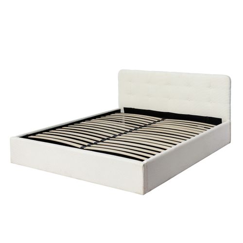 Lit coffre 160x200 cm velours côtelé blanc LYLA