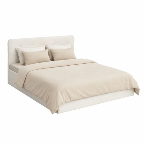 Lit coffre 160x200 cm velours côtelé blanc LYLA