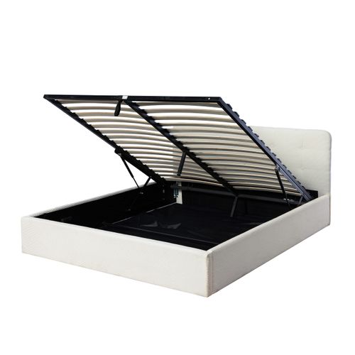 Lit coffre 160x200 cm velours côtelé blanc LYLA