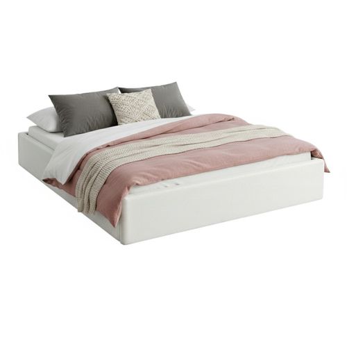 Lit coffre 140x190 cm velours côtelé blanc PARMA