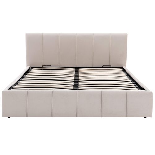 Lit coffre 140x190 cm tissu velours beige MAEVA