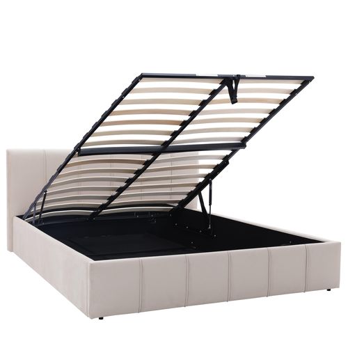 Lit coffre 140x190 cm tissu velours beige MAEVA