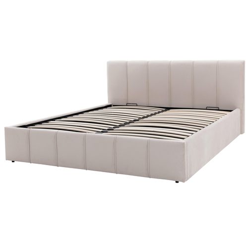 Lit coffre 160x200 cm tissu velours beige MAEVA