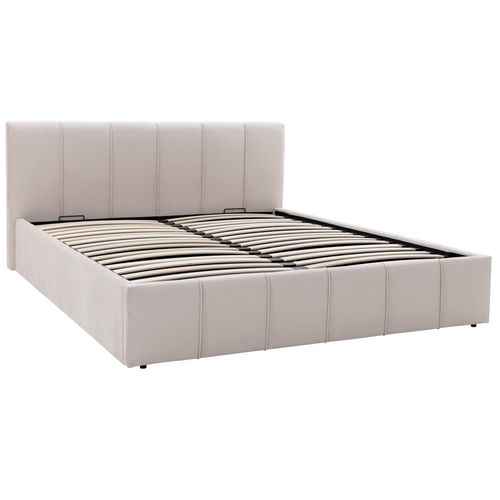 Lit coffre 160x200 cm tissu velours beige MAEVA