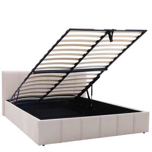Lit coffre 160x200 cm tissu velours beige MAEVA