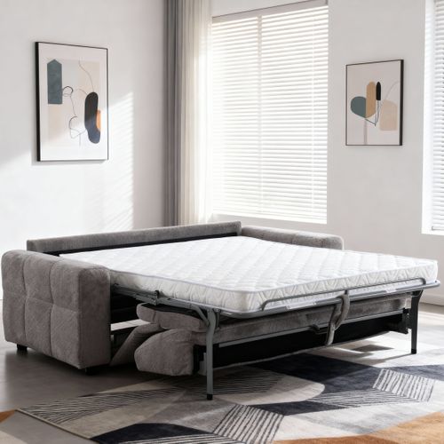 Canapé convertible express 3 places SOFTY tissu gris matelas 12 cm