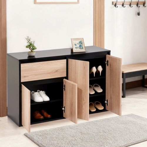 Meuble à chaussures suspendu ou à poser ALAIN imitation chêne et noir