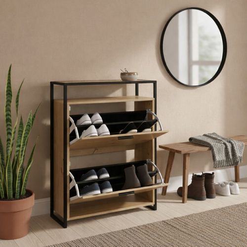 Meuble à chaussures 2 abattants MARLENE imitation chêne et noir