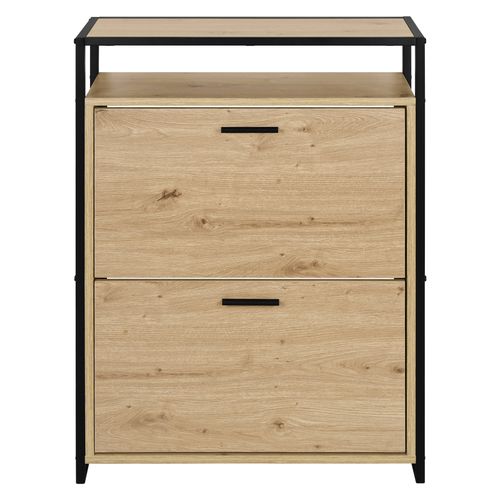 Meuble à chaussures 2 abattants MARLENE imitation chêne et noir