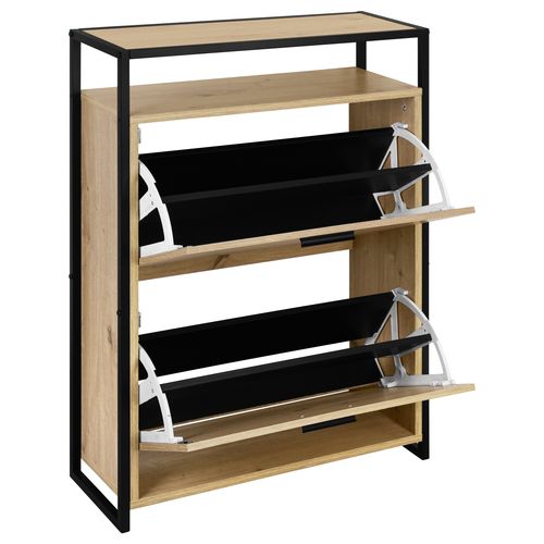 Meuble à chaussures 2 abattants MARLENE imitation chêne et noir