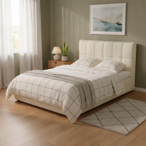 Lit complet avec matelas compressé 140x190 cm velours texturé beige AIR NEST