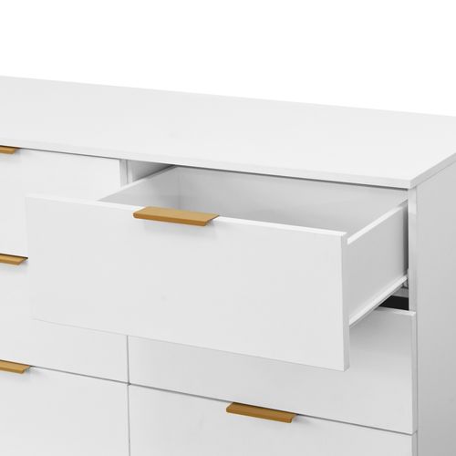 Commode 6 tiroirs ALMA blanc avec pieds dorés