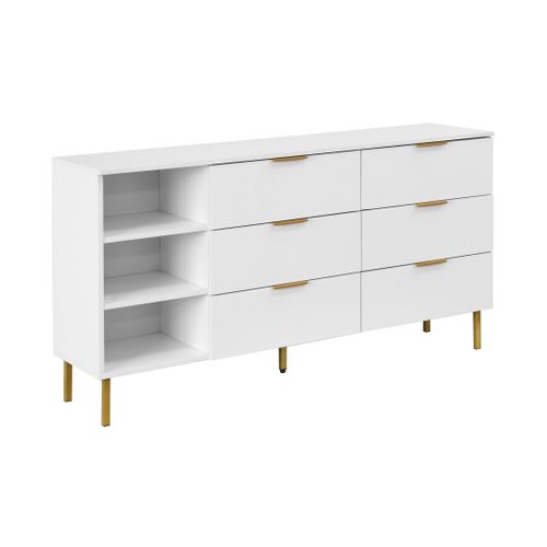Commode 6 tiroirs ALMA blanc avec pieds dorés