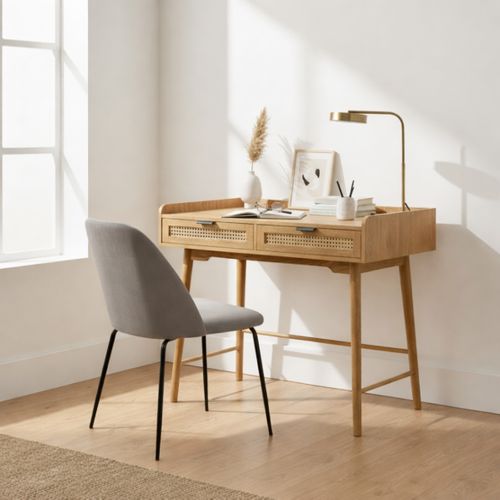 Bureau avec tiroirs LAUSANE imitation chêne et rotin