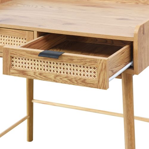 Bureau avec tiroirs LAUSANE imitation chêne et rotin