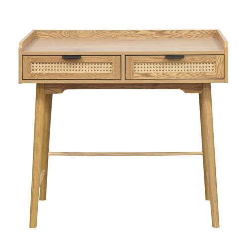 Bureau avec tiroirs LAUSANE imitation chêne et rotin