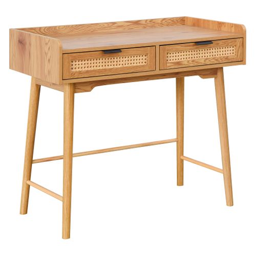 Bureau avec tiroirs LAUSANE imitation chêne et rotin