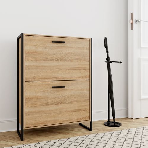 Meuble à Chaussure Industriel 12 Paires, Pour Entrée, Couloir - Bois Clair