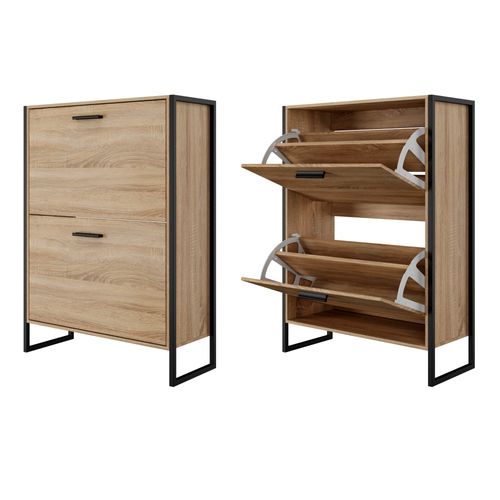 Meuble à Chaussure Industriel 12 Paires, Pour Entrée, Couloir - Bois Clair