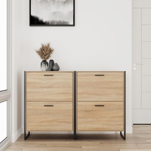 Meuble à Chaussure Industriel 12 Paires, Pour Entrée, Couloir - Bois Clair