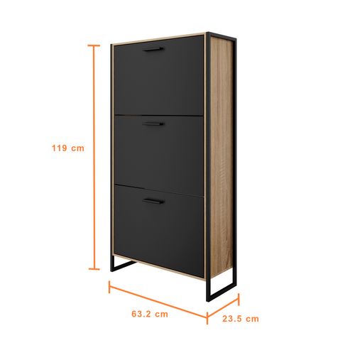 Meuble à Chaussure Industriel 18 Paires, Pour Entrée, Couloir - Noir Bois Clair