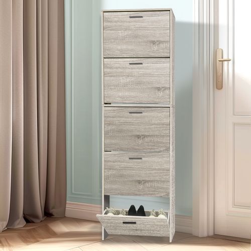 Meuble Rangement Chaussure 15 Paires - Pour Entree Couloir - 60x17x180 Cm - Bois Clair