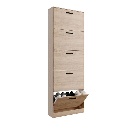 Meuble Rangement Chaussure 15 Paires - Pour Entree Couloir - 60x17x180 Cm - Bois Clair
