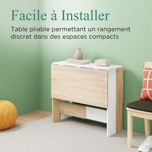 Table à Manger Pliable Pour Petits Espaces, Salle à Manger, Cuisine Centre Blanc Plateau Bois Clair