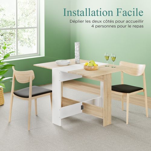 Table à Manger Pliable Pour Petits Espaces, Salle à Manger, Cuisine Centre Blanc Plateau Bois Clair