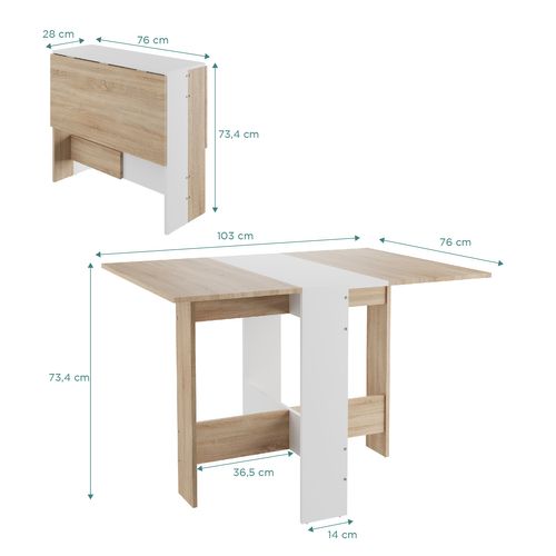 Table à Manger Pliable Pour Petits Espaces, Salle à Manger, Cuisine Centre Blanc Plateau Bois Clair