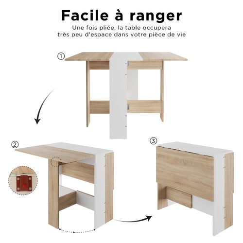 Table à Manger Pliable Pour Petits Espaces, Salle à Manger, Cuisine Centre Blanc Plateau Bois Clair