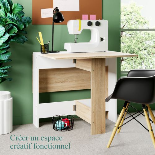 Table à Manger Pliable Pour Petits Espaces, Salle à Manger, Cuisine Centre Blanc Plateau Bois Clair