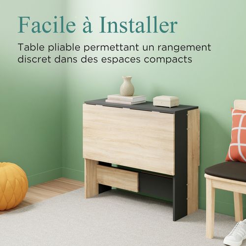 Table à Manger Pliable Pour Petits Espaces, Salle à Manger, Cuisine Centre Noir Plateau Bois Clair